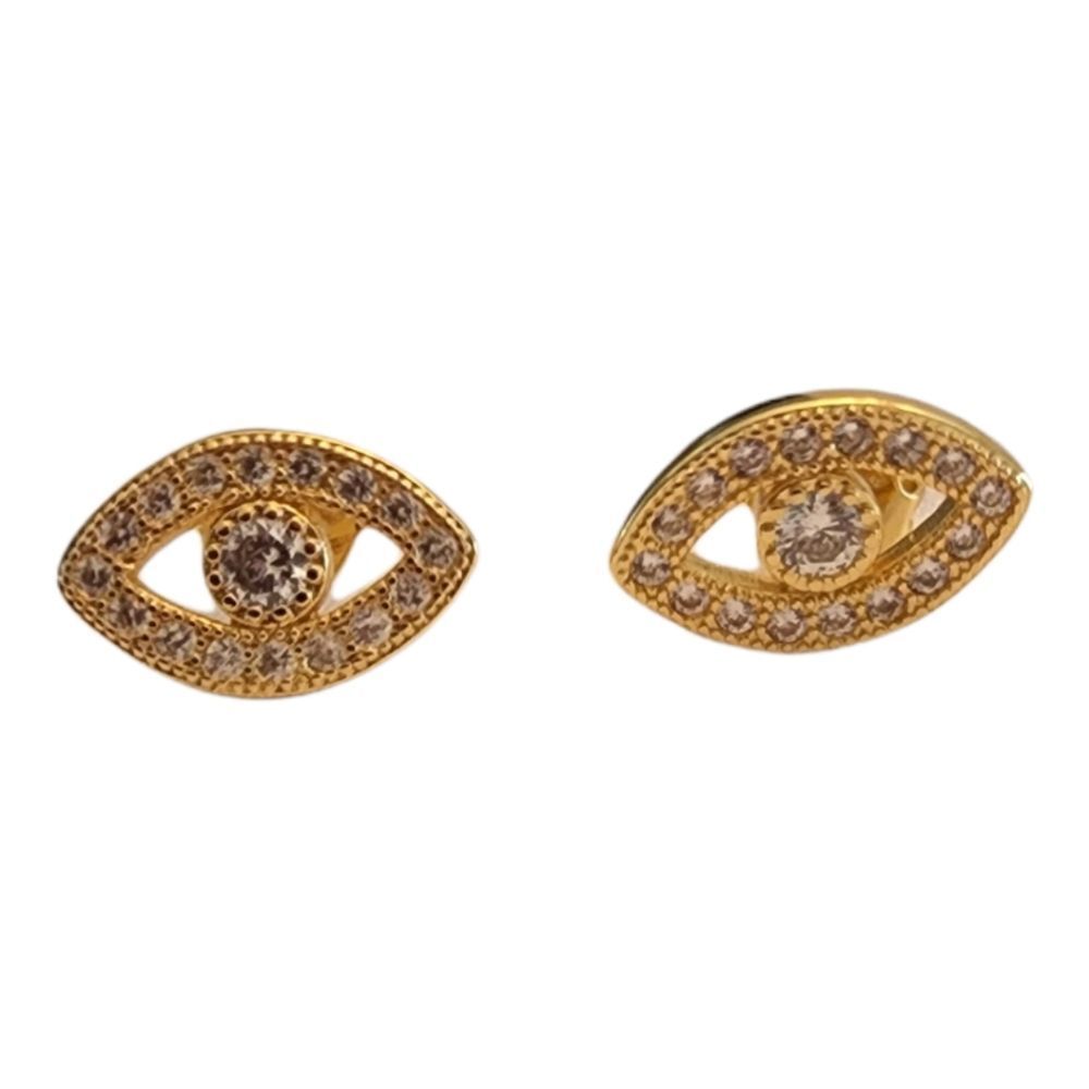 14k Gold Plated Swarovski Crystal Evil Eye Stud Earrings